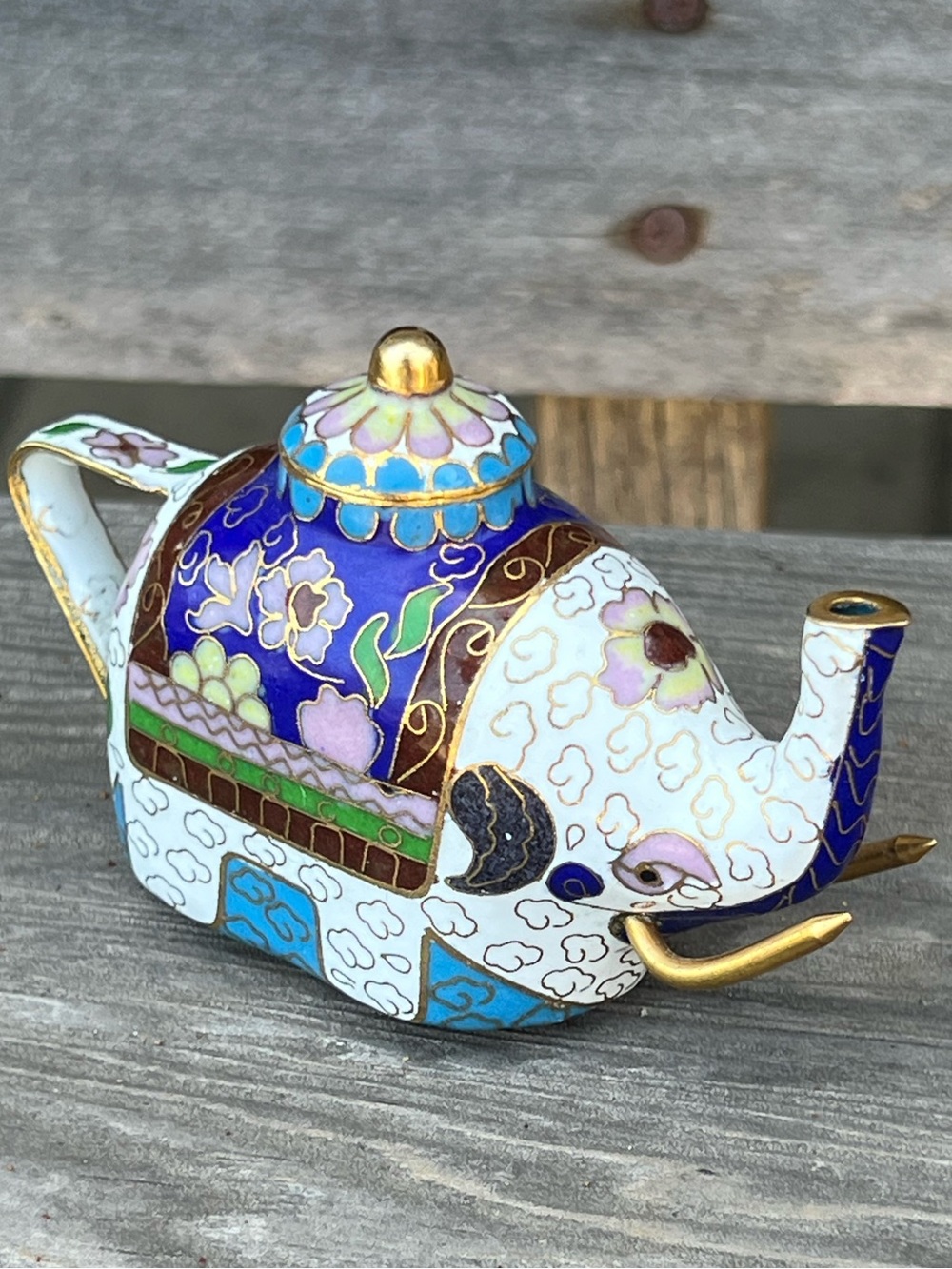 Rare Vintage Cloisonné Elephant Teapot Figurine